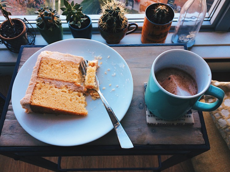 Vanilla Bean Cake Pomegranate Frosting slice
