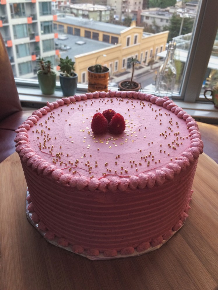 Chocolate Cake with Raspberry Buttercream Frosting