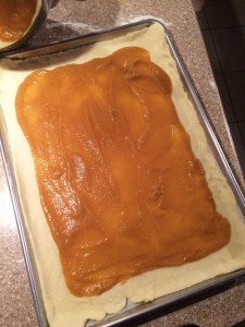 Tahini Frangipane spread on rolled dough