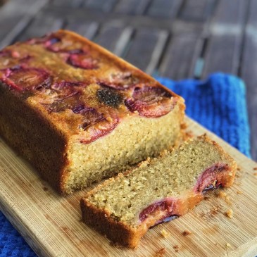 upside down olive oil loaf cake with plums